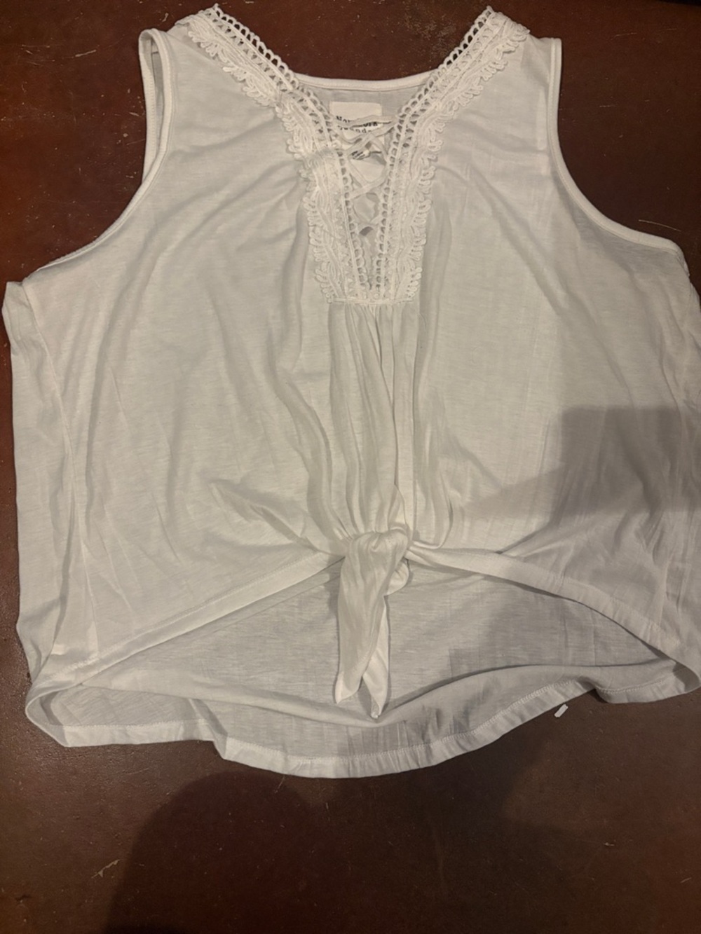 Women's White Lace-Trim Tie-Front Tank Top